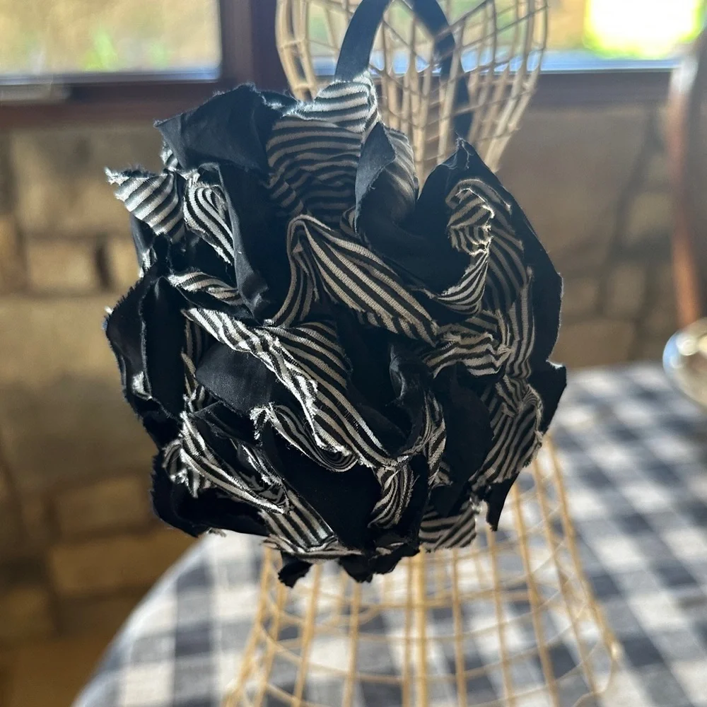 Tasha Black and White Striped Floral Headband